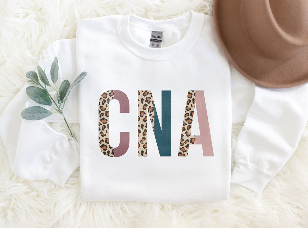 CNA Sweatshirt, Certified Nursing Assistant Gift, Leopard/Cheetah Animal Print, Healthcare Worker, Nurses Aid, Unisex Crewneck Sweatshirt