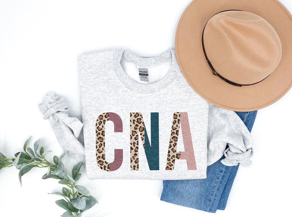 CNA Sweatshirt, Certified Nursing Assistant Gift, Leopard/Cheetah Animal Print, Healthcare Worker, Nurses Aid, Unisex Crewneck Sweatshirt