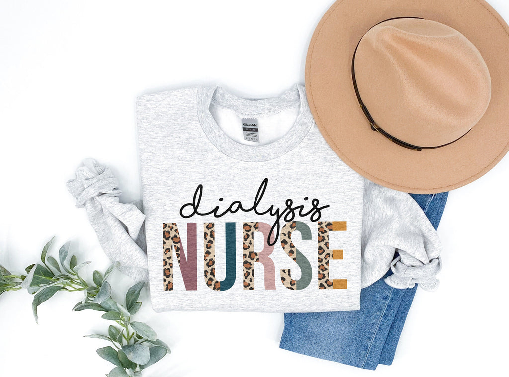 Dialysis Nurse Sweatshirt, Nephrology, Leopard Cheetah Boho, Nursing School Grad, Future Nurse Graduation Gift, Unisex Crewneck Sweatshirt