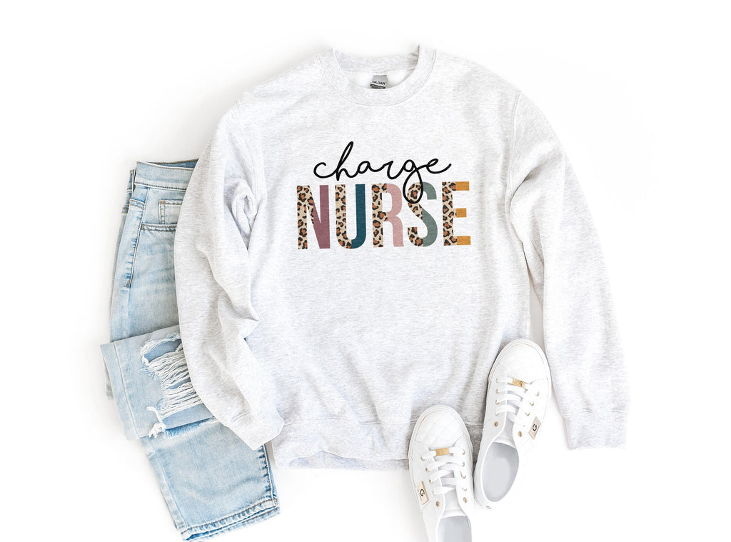 Charge Nurse Sweatshirt, Lead Nurse In Charge, Leopard Cheetah Boho, Nursing School Grad, Future Nurse Gift, Unisex Crewneck Sweatshirt