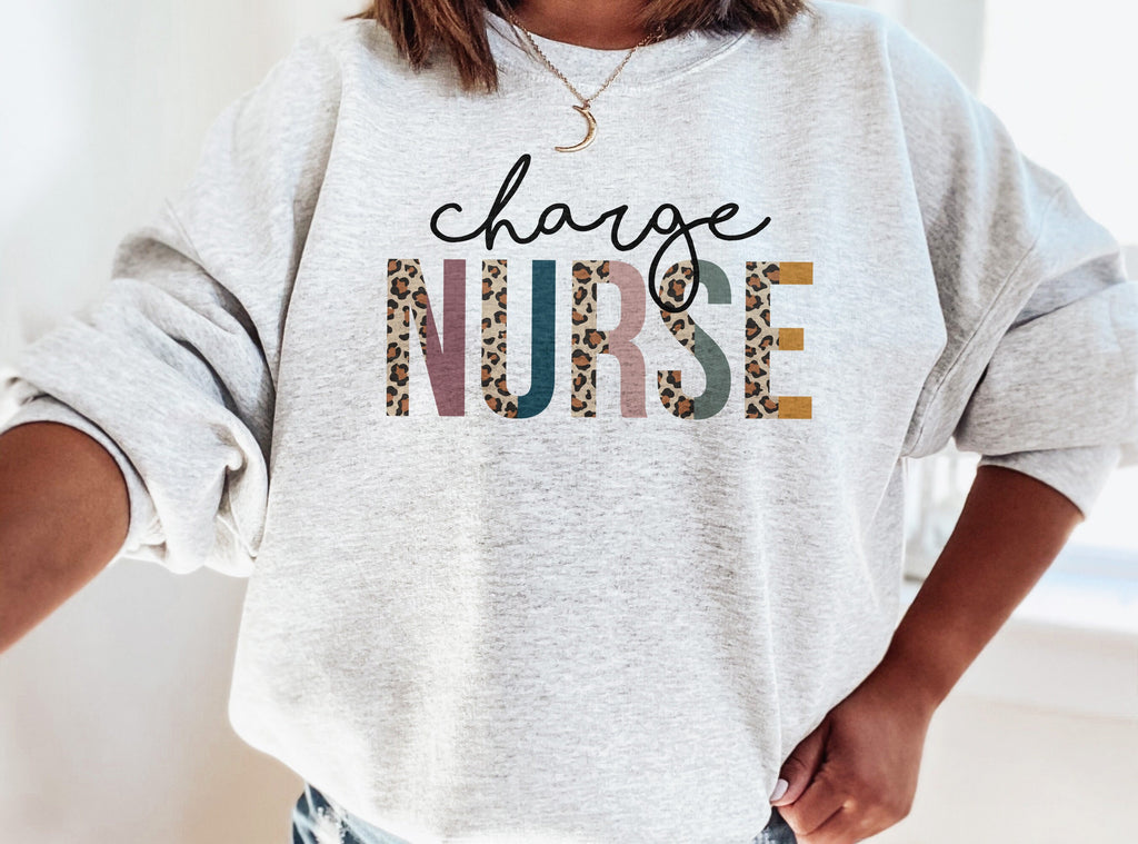 Charge Nurse Sweatshirt, Lead Nurse In Charge, Leopard Cheetah Boho, Nursing School Grad, Future Nurse Gift, Unisex Crewneck Sweatshirt