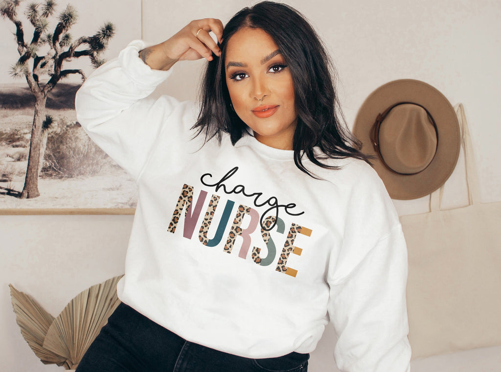 Charge Nurse Sweatshirt, Lead Nurse In Charge, Leopard Cheetah Boho, Nursing School Grad, Future Nurse Gift, Unisex Crewneck Sweatshirt