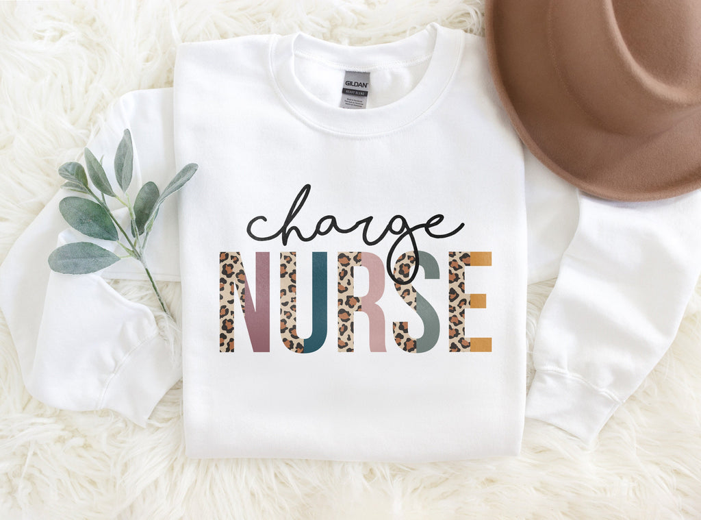Charge Nurse Sweatshirt, Lead Nurse In Charge, Leopard Cheetah Boho, Nursing School Grad, Future Nurse Gift, Unisex Crewneck Sweatshirt