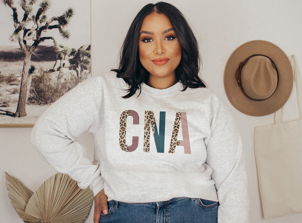 CNA Sweatshirt, Certified Nursing Assistant Gift, Leopard/Cheetah Animal Print, Healthcare Worker, Nurses Aid, Unisex Crewneck Sweatshirt