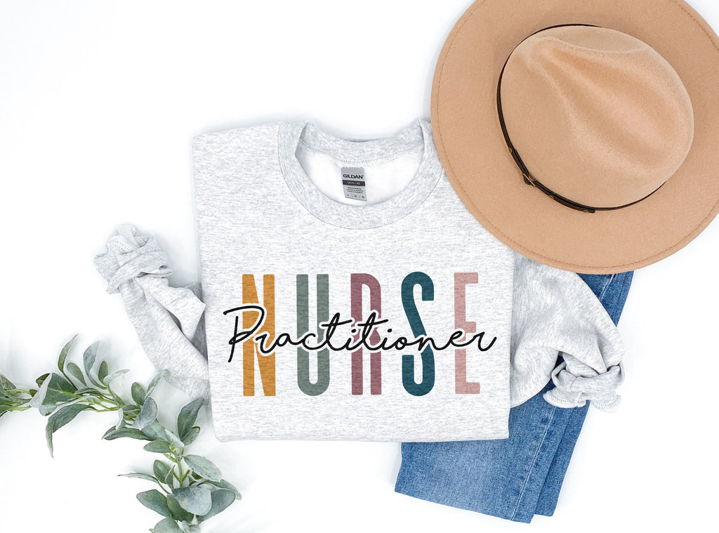 Nurse Practitioner Multicolor Sweatshirt, NP Shirt, FNP Nurse Week, Gift For Nurses, Nursing Student, Unisex Crewneck Sweatshirt