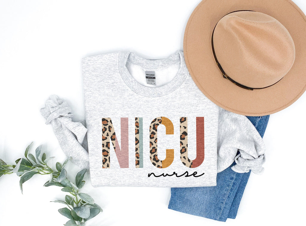 NICU Nurse Sweatshirt - Neonatal Intensive Care Unit - Nursing School Grad Student - Leopard / Cheetah - Unisex Crewneck Sweatshirt