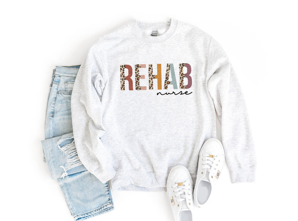 Rehab Nurse Sweatshirt, Certified Rehabilitation Nursing School, New Student Nurse, Leopard Cheetah, Unisex Crewneck Sweatshirt