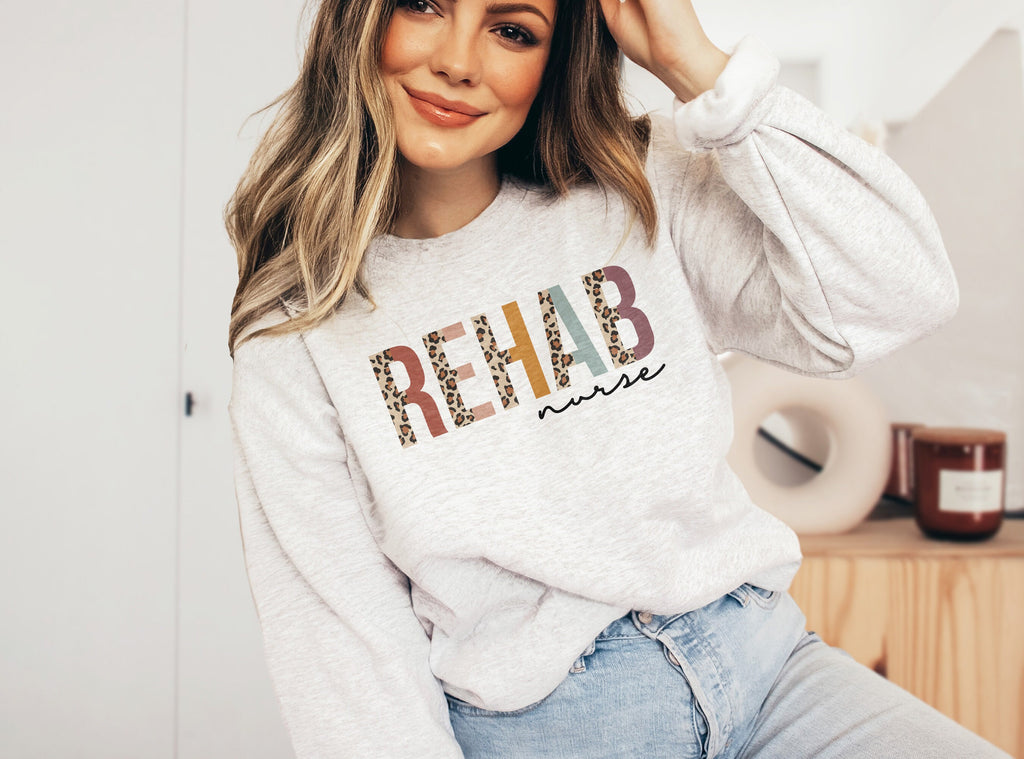 Rehab Nurse Sweatshirt, Certified Rehabilitation Nursing School, New Student Nurse, Leopard Cheetah, Unisex Crewneck Sweatshirt