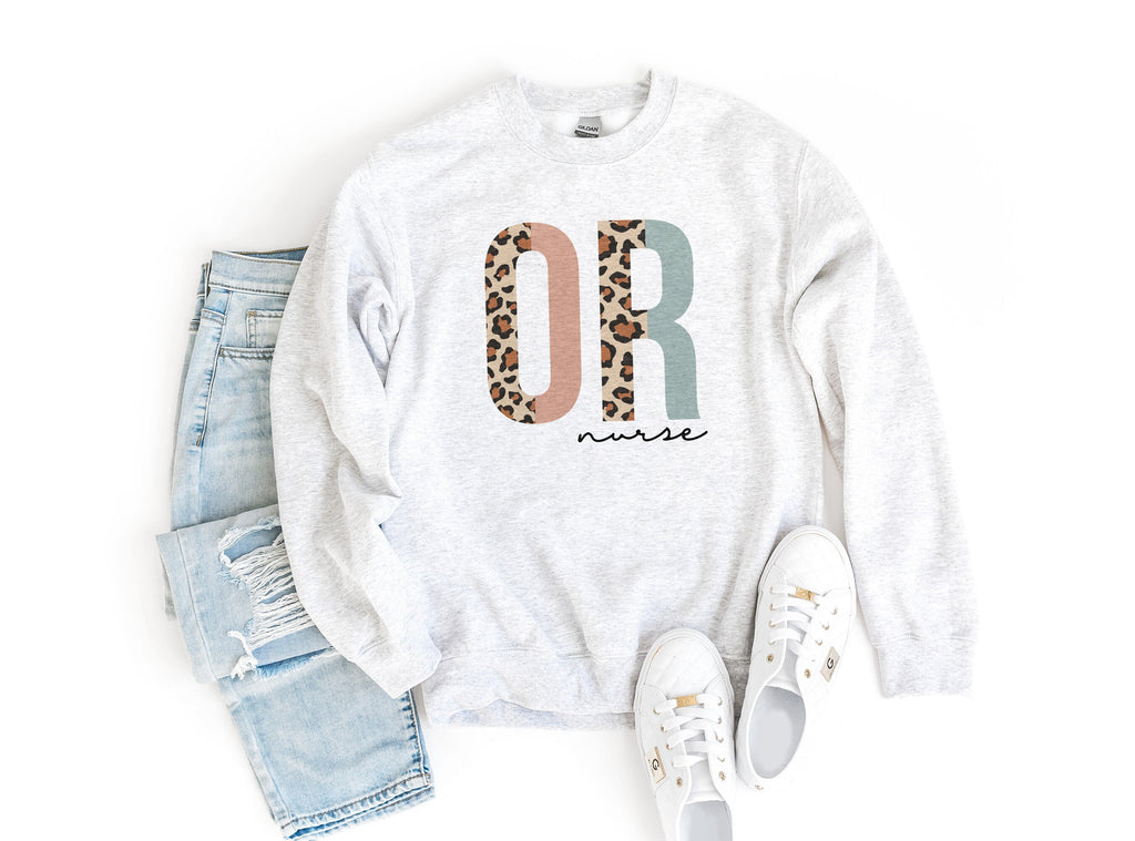 OR Nurse Sweatshirt, Operating Room Nurse RN Shirt, Nursing School, New Student Nurse, Leopard Cheetah, Unisex Crewneck Sweatshirt