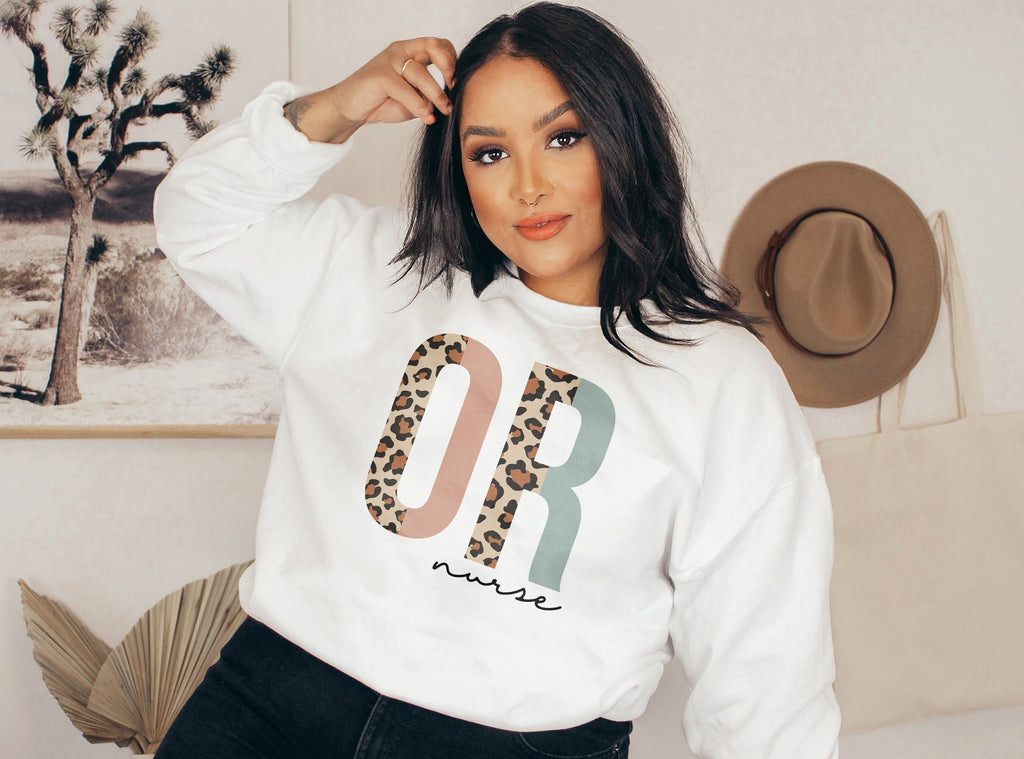 OR Nurse Sweatshirt, Operating Room Nurse RN Shirt, Nursing School, New Student Nurse, Leopard Cheetah, Unisex Crewneck Sweatshirt