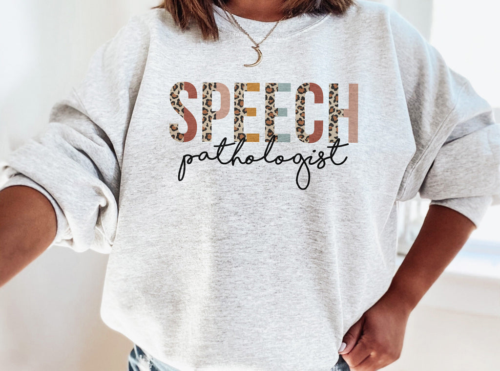 Speech Pathologist Sweatshirt, SLP Gift, Language Pathology Therapist, Leopard Cheetah, Matching Group Team, Unisex Crewneck Sweatshirt