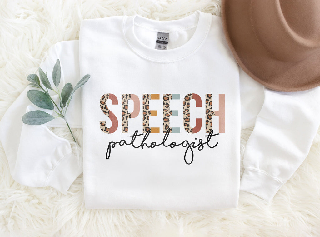 Speech Pathologist Sweatshirt, SLP Gift, Language Pathology Therapist, Leopard Cheetah, Matching Group Team, Unisex Crewneck Sweatshirt