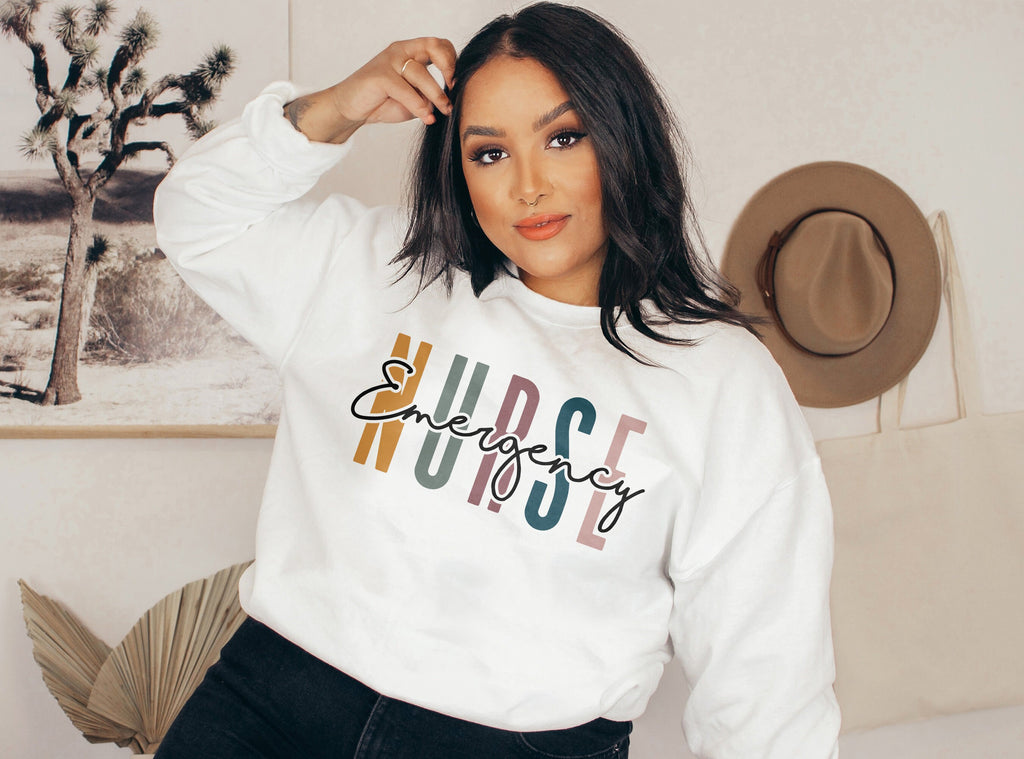 Emergency Nurse Multicolor Sweatshirt, Gift For Student Nurse, Nursing School Grad, ER RN Registered Nurse Gift, Unisex Crewneck Sweatshirt