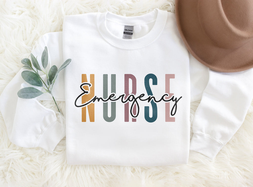 Emergency Nurse Multicolor Sweatshirt, Gift For Student Nurse, Nursing School Grad, ER RN Registered Nurse Gift, Unisex Crewneck Sweatshirt