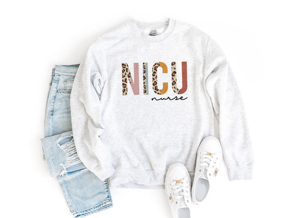 NICU Nurse Sweatshirt - Neonatal Intensive Care Unit - Nursing School Grad Student - Leopard / Cheetah - Unisex Crewneck Sweatshirt