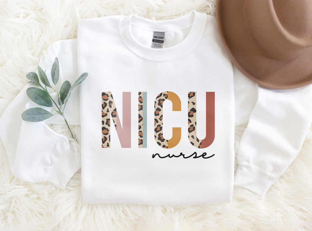 NICU Nurse Sweatshirt - Neonatal Intensive Care Unit - Nursing School Grad Student - Leopard / Cheetah - Unisex Crewneck Sweatshirt