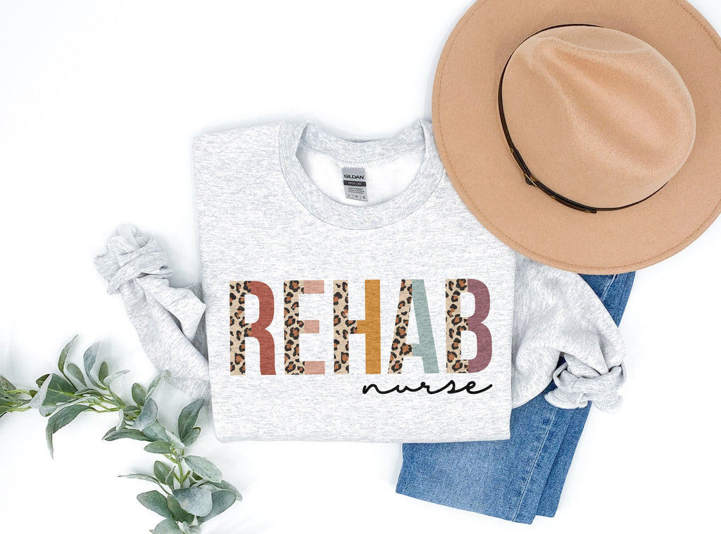Rehab Nurse Sweatshirt, Certified Rehabilitation Nursing School, New Student Nurse, Leopard Cheetah, Unisex Crewneck Sweatshirt