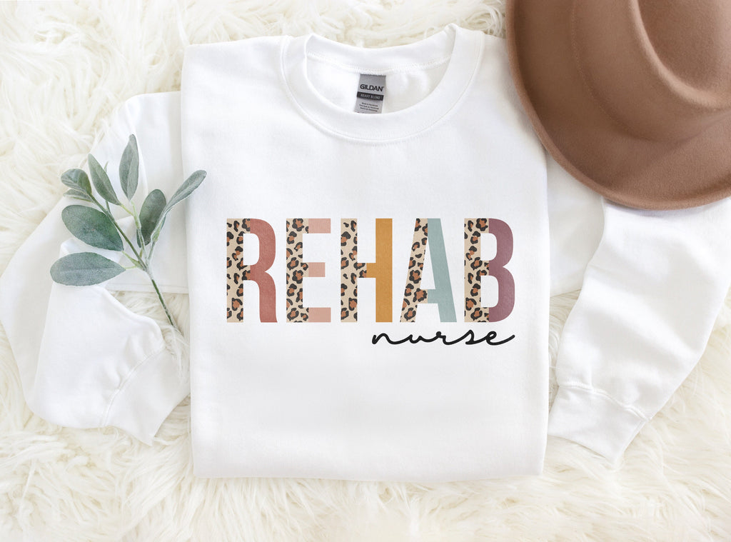 Rehab Nurse Sweatshirt, Certified Rehabilitation Nursing School, New Student Nurse, Leopard Cheetah, Unisex Crewneck Sweatshirt