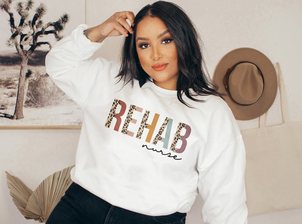 Rehab Nurse Sweatshirt, Certified Rehabilitation Nursing School, New Student Nurse, Leopard Cheetah, Unisex Crewneck Sweatshirt