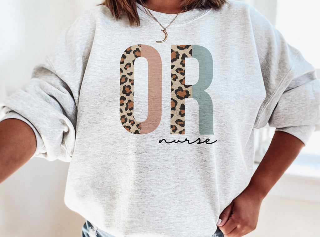 OR Nurse Sweatshirt, Operating Room Nurse RN Shirt, Nursing School, New Student Nurse, Leopard Cheetah, Unisex Crewneck Sweatshirt