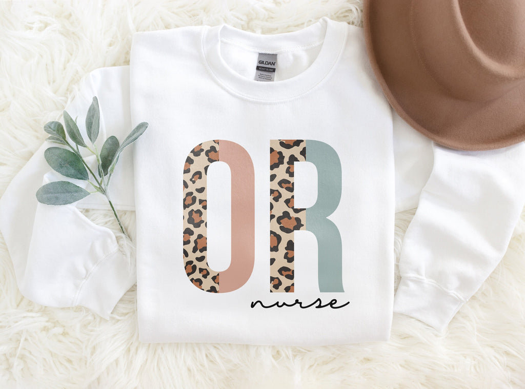 OR Nurse Sweatshirt, Operating Room Nurse RN Shirt, Nursing School, New Student Nurse, Leopard Cheetah, Unisex Crewneck Sweatshirt