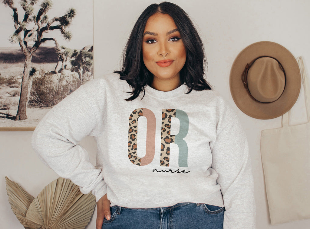 OR Nurse Sweatshirt, Operating Room Nurse RN Shirt, Nursing School, New Student Nurse, Leopard Cheetah, Unisex Crewneck Sweatshirt