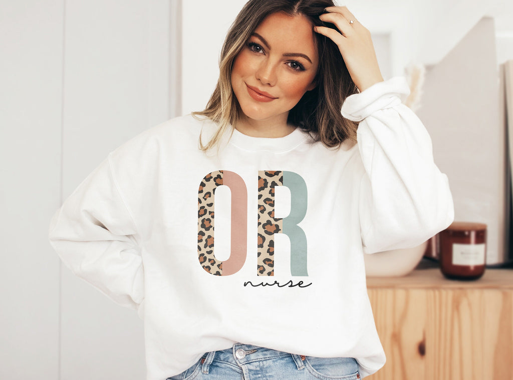 OR Nurse Sweatshirt, Operating Room Nurse RN Shirt, Nursing School, New Student Nurse, Leopard Cheetah, Unisex Crewneck Sweatshirt