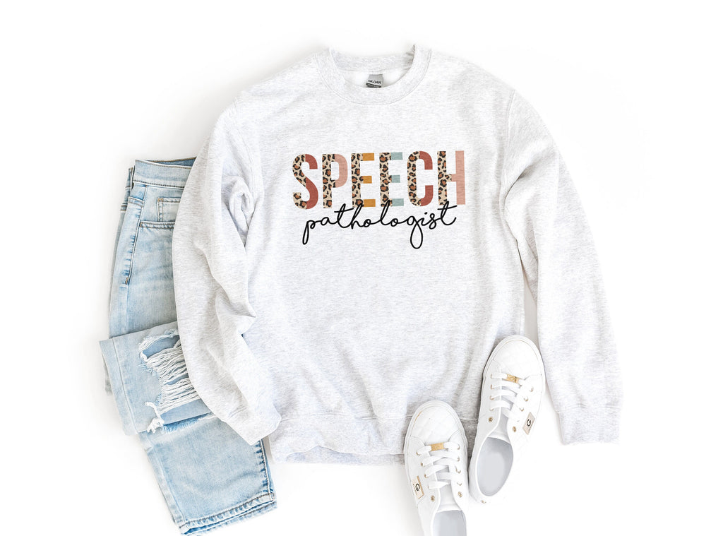 Speech Pathologist Sweatshirt, SLP Gift, Language Pathology Therapist, Leopard Cheetah, Matching Group Team, Unisex Crewneck Sweatshirt
