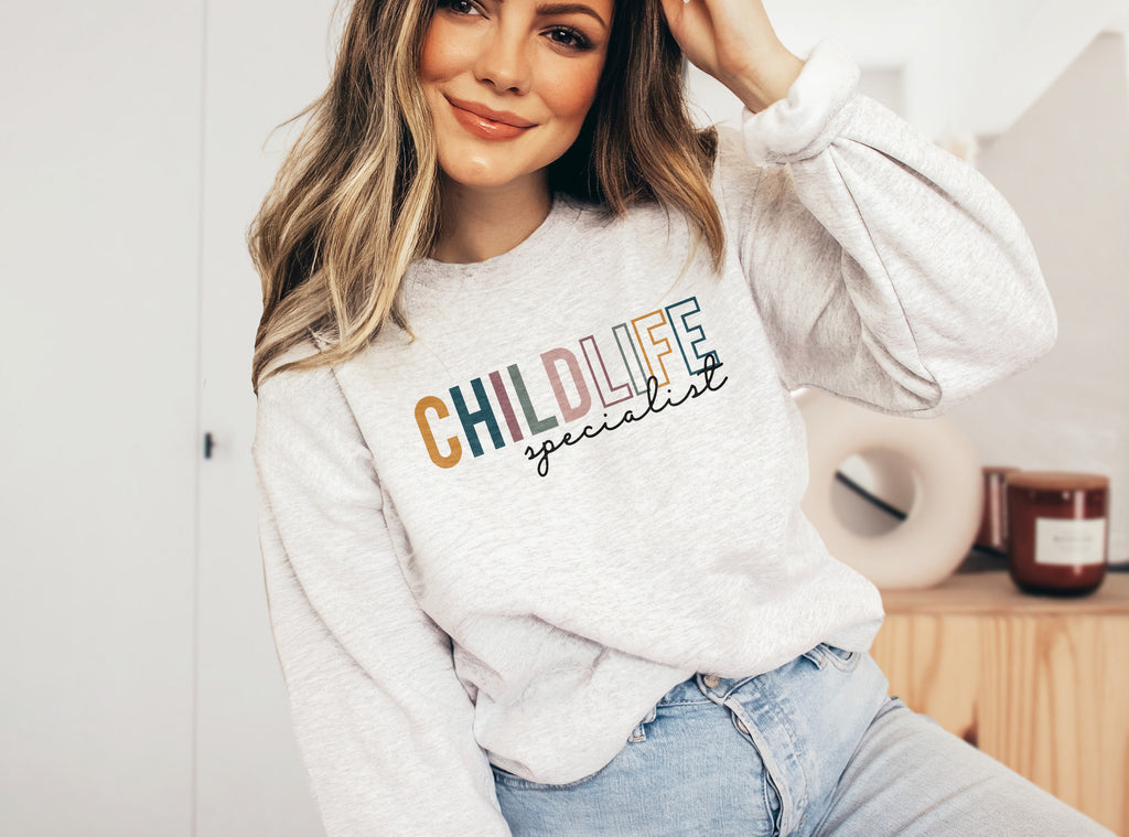 Child Life Specialist Colorful Sweatshirt, Certified Child Life Shirt, Coping Comfort Play, Team Group Shirts, Unisex Crewneck Sweatshirt