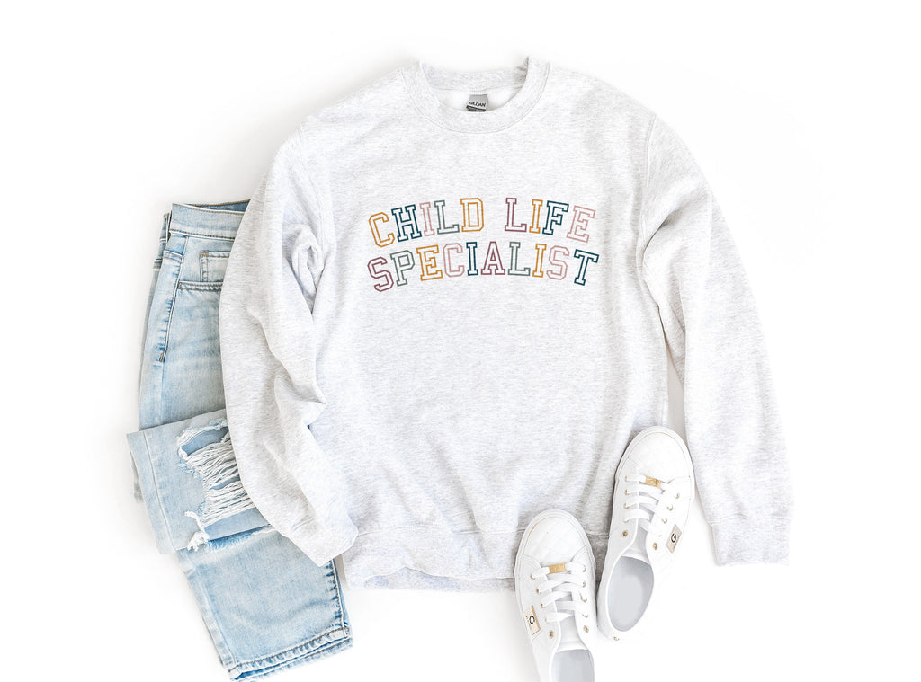 Retro Child Life Specialist Colorful Sweatshirt, Certified Child Life Shirt, Coping Comfort Play, CLS CCLS, Unisex Crewneck Sweatshirt