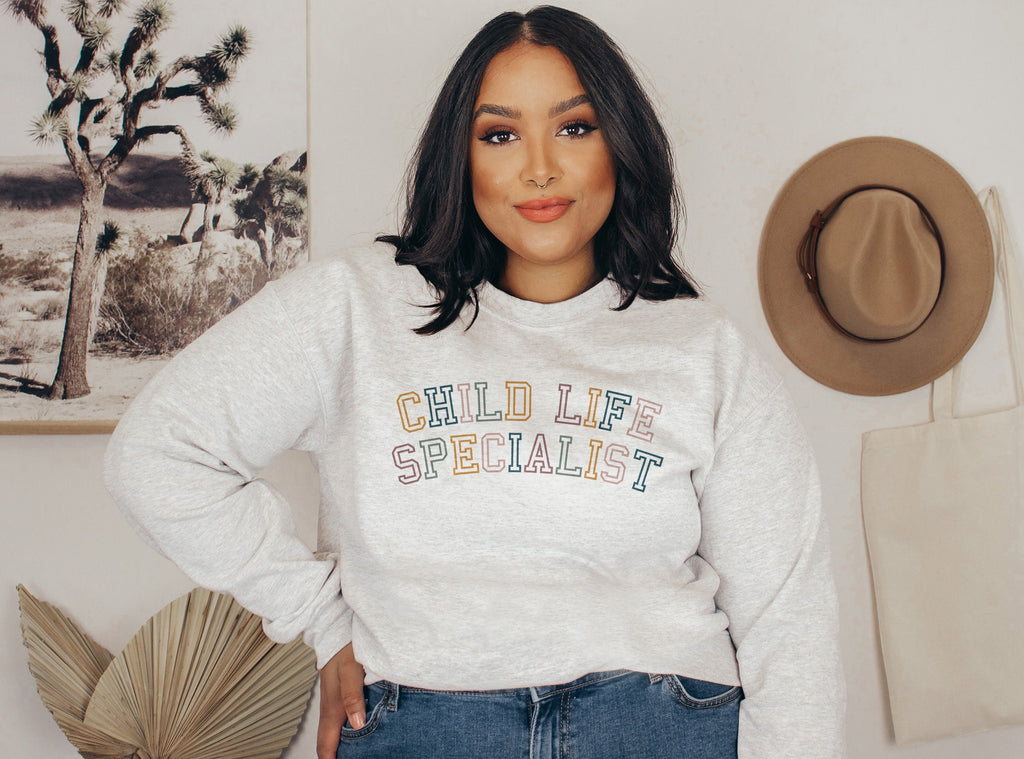 Retro Child Life Specialist Colorful Sweatshirt, Certified Child Life Shirt, Coping Comfort Play, CLS CCLS, Unisex Crewneck Sweatshirt