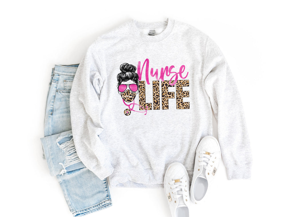 Nurse Life Leopard Print Sweatshirt - Registered Nurse - Gift For Nurse - Nursing School Graduate - Unisex Crewneck Sweatshirt