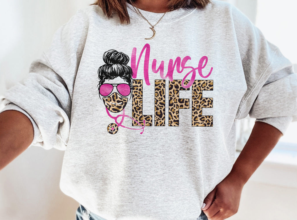 Nurse Life Leopard Print Sweatshirt - Registered Nurse - Gift For Nurse - Nursing School Graduate - Unisex Crewneck Sweatshirt