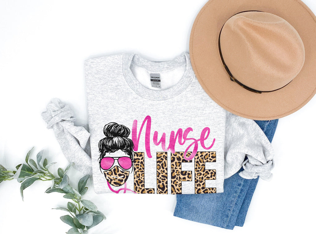 Nurse Life Leopard Print Sweatshirt - Registered Nurse - Gift For Nurse - Nursing School Graduate - Unisex Crewneck Sweatshirt