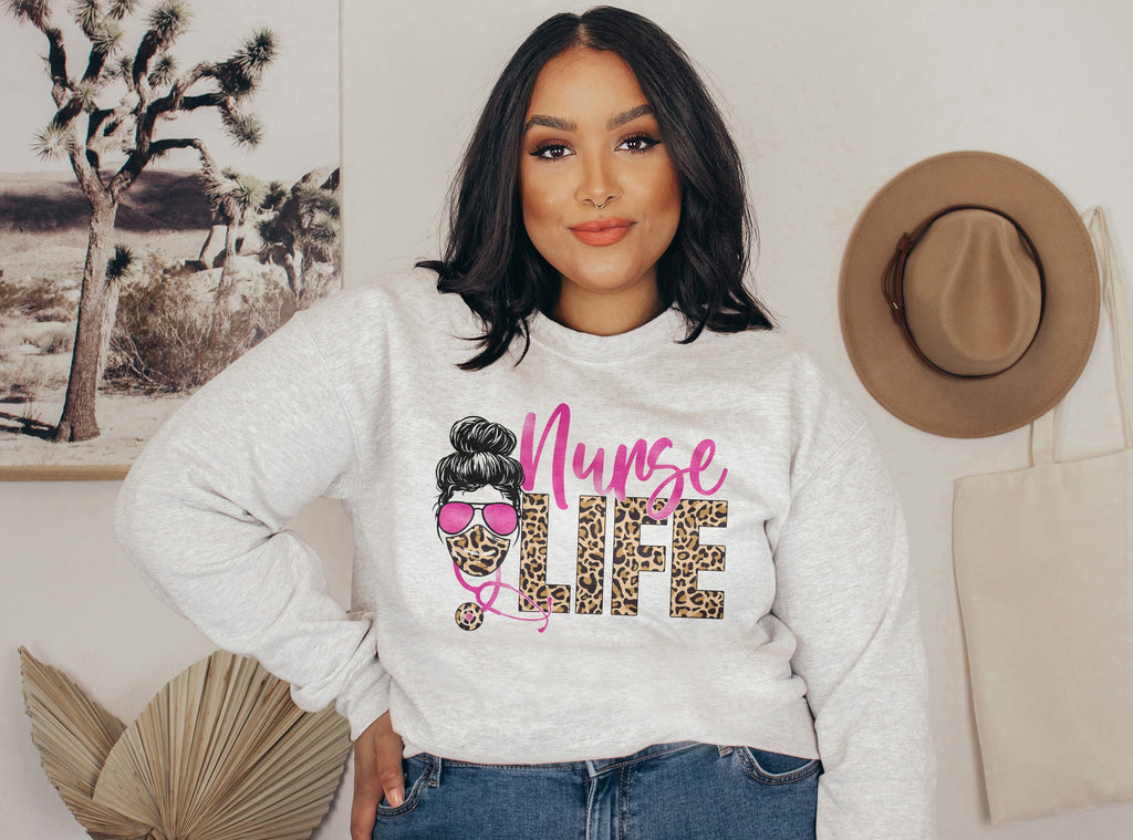 Nurse Life Leopard Print Sweatshirt - Registered Nurse - Gift For Nurse - Nursing School Graduate - Unisex Crewneck Sweatshirt