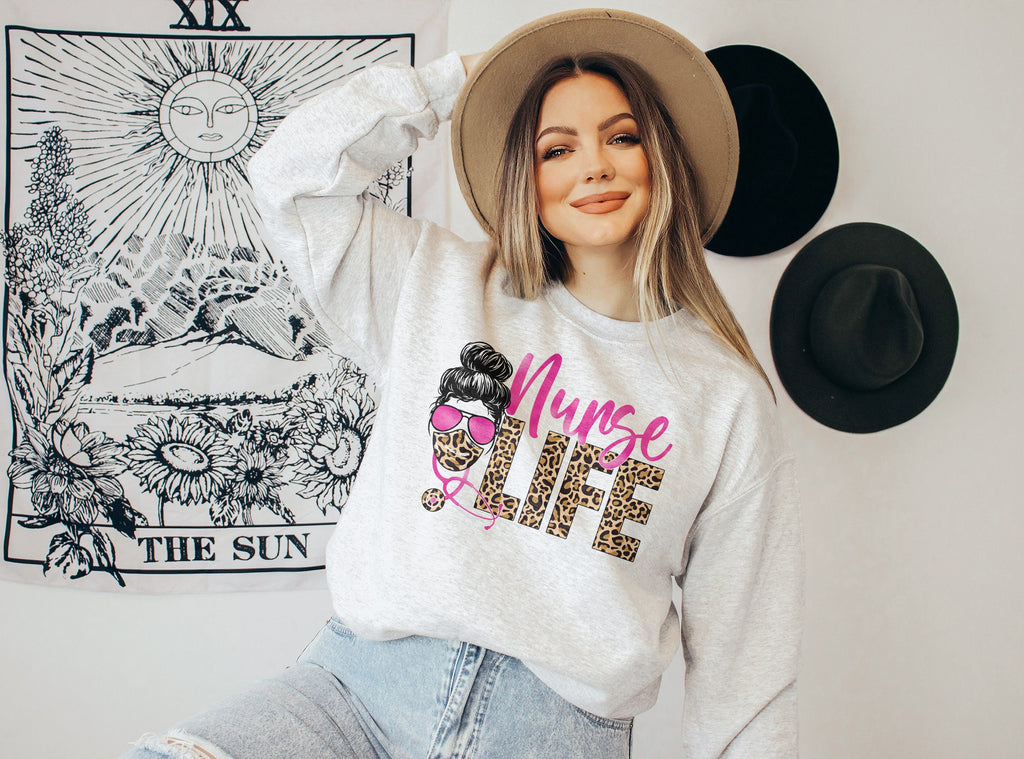 Nurse Life Leopard Print Sweatshirt - Registered Nurse - Gift For Nurse - Nursing School Graduate - Unisex Crewneck Sweatshirt