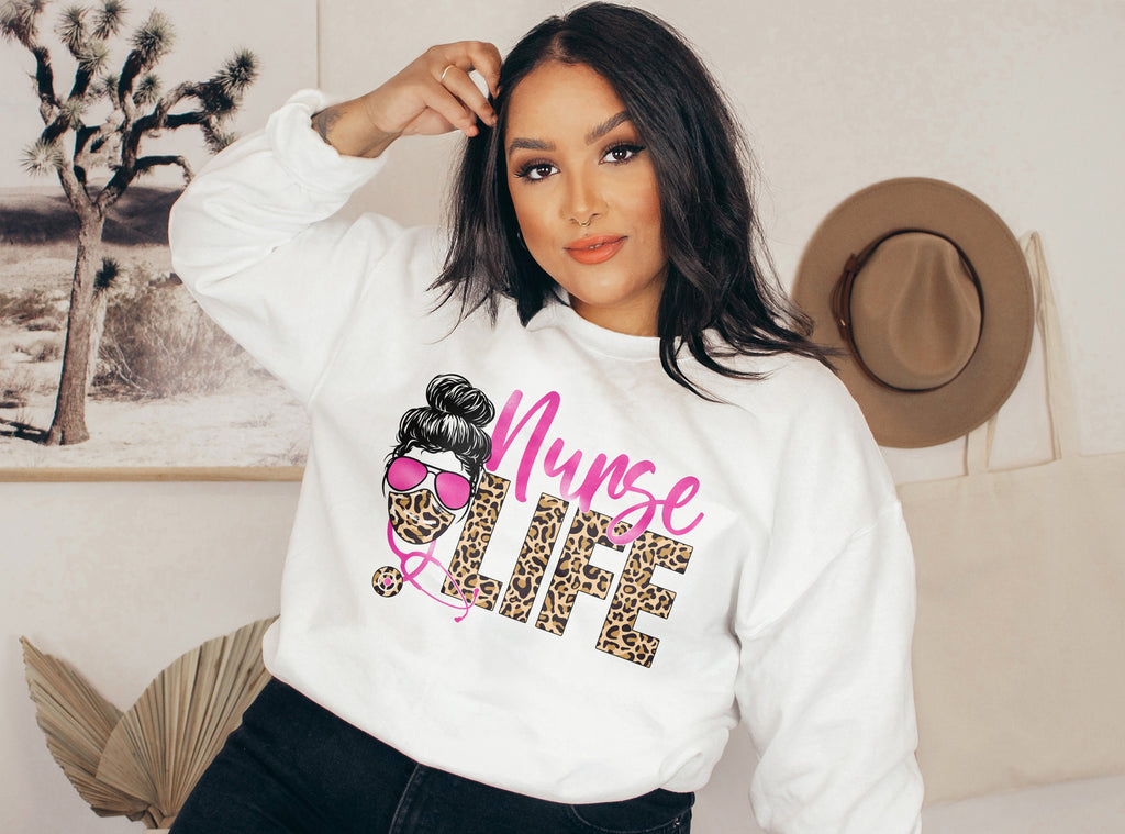 Nurse Life Leopard Print Sweatshirt - Registered Nurse - Gift For Nurse - Nursing School Graduate - Unisex Crewneck Sweatshirt
