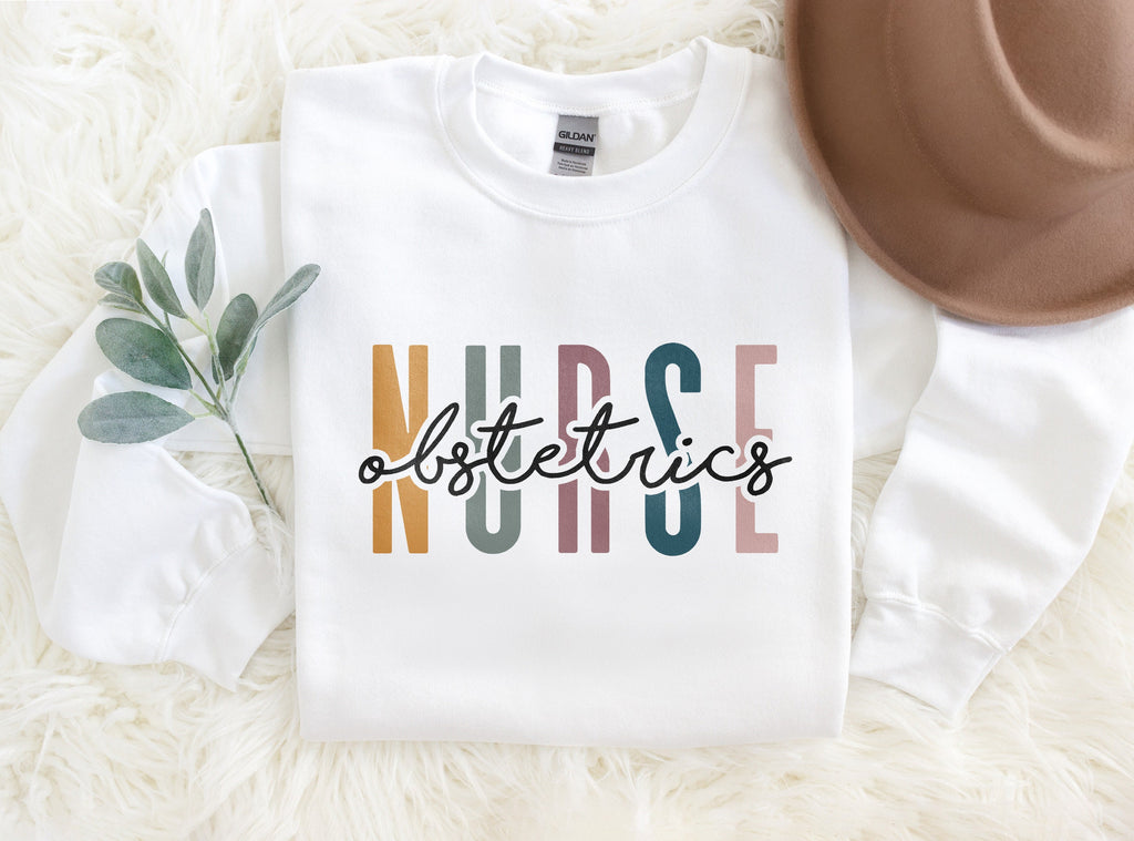 OB Nurse Multicolor Sweatshirt - Obstetrics OB/GYN Nurse Shirt - Gift For Student Nurse - Nursing School Grad - Unisex Crewneck
