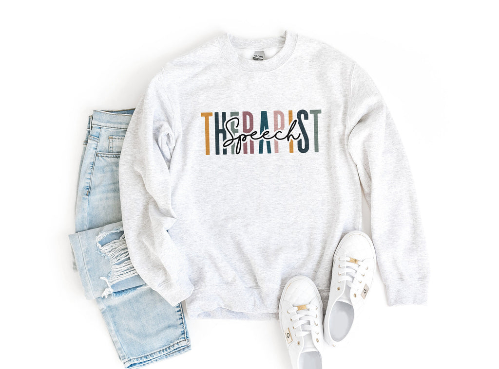 Speech Therapist Multicolor Sweatshirt, SLP Gift, Language Pathology Therapist, ST Matching Group Team, Unisex Crewneck Sweatshirt