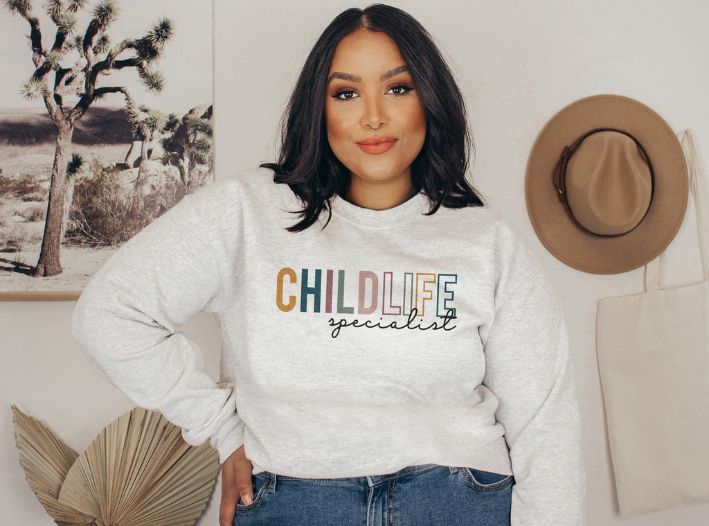 Child Life Specialist Colorful Sweatshirt, Certified Child Life Shirt, Coping Comfort Play, Team Group Shirts, Unisex Crewneck Sweatshirt