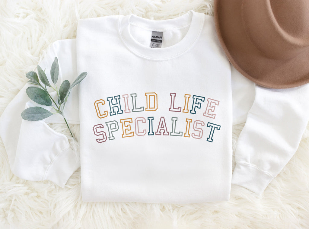 Retro Child Life Specialist Colorful Sweatshirt, Certified Child Life Shirt, Coping Comfort Play, CLS CCLS, Unisex Crewneck Sweatshirt