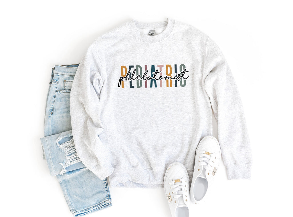 Pediatric Phlebotomist Multicolor Sweatshirt, Phlebotomy Shirt, Graduation Gift, Coworker Office Gift, Unisex Crewneck