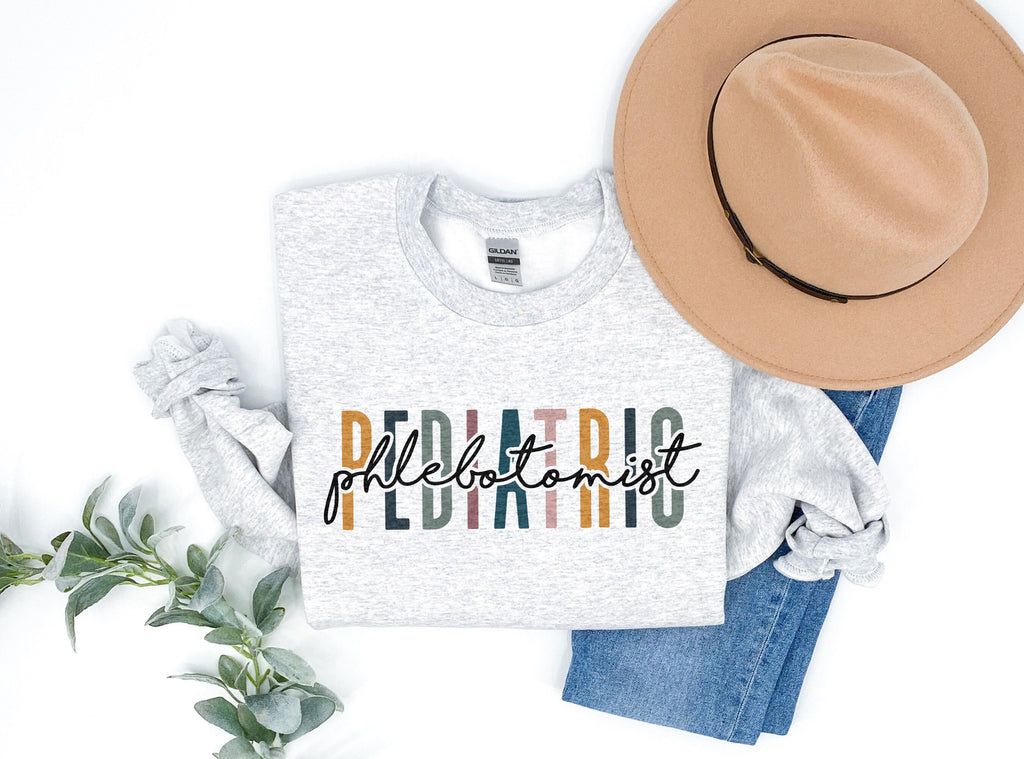 Pediatric Phlebotomist Multicolor Sweatshirt, Phlebotomy Shirt, Graduation Gift, Coworker Office Gift, Unisex Crewneck