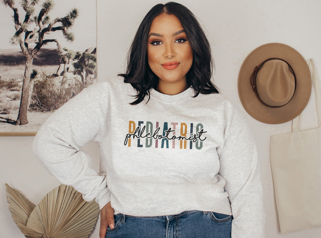 Pediatric Phlebotomist Multicolor Sweatshirt, Phlebotomy Shirt, Graduation Gift, Coworker Office Gift, Unisex Crewneck