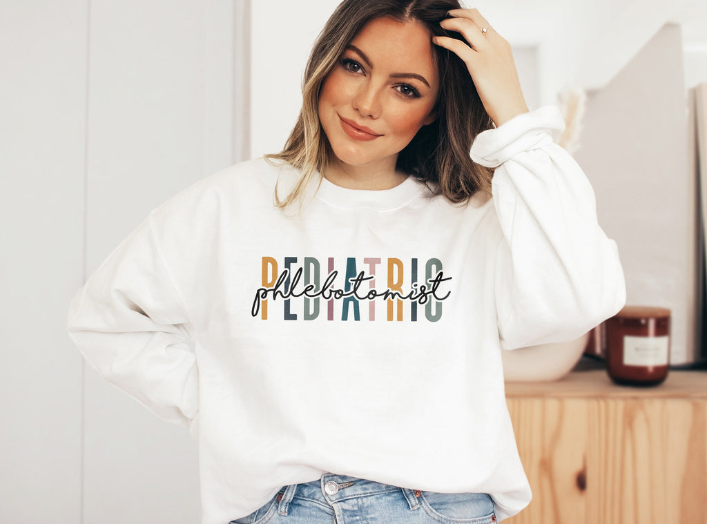 Pediatric Phlebotomist Multicolor Sweatshirt, Phlebotomy Shirt, Graduation Gift, Coworker Office Gift, Unisex Crewneck