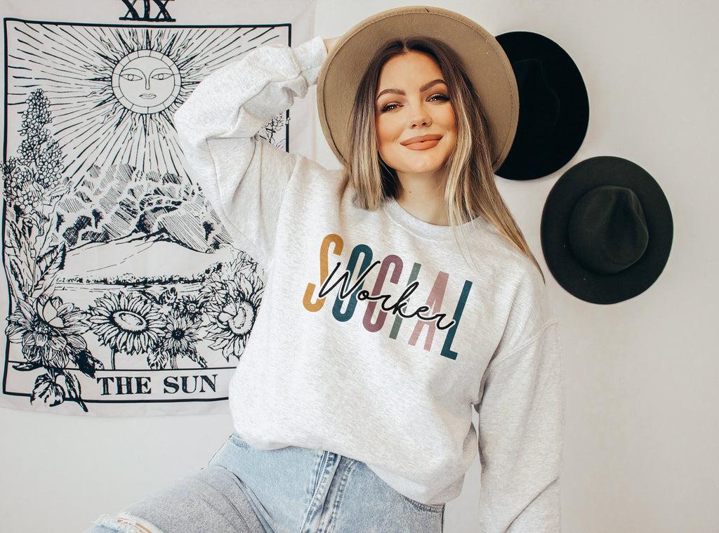 Social Worker Multicolor, Social Worker Student Graduation, New Future Healthcare Social Worker Gift, LSW, MSW, Unisex Crewneck Sweatshirt