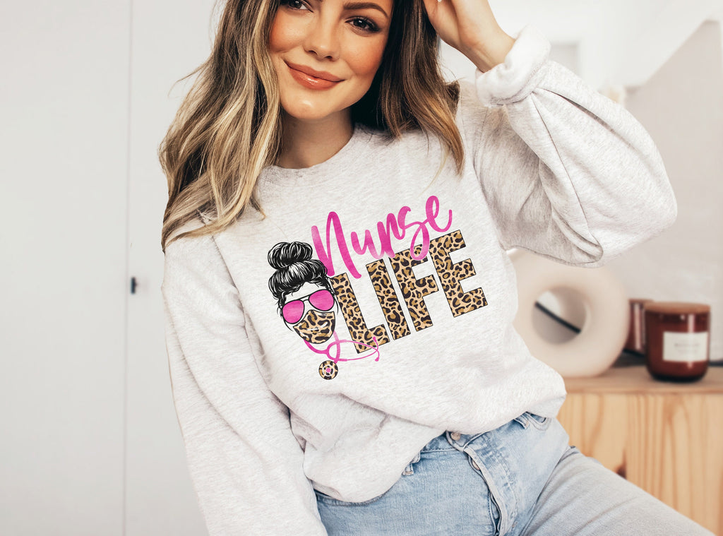 Nurse Life Leopard Print Sweatshirt - Registered Nurse - Gift For Nurse - Nursing School Graduate - Unisex Crewneck Sweatshirt