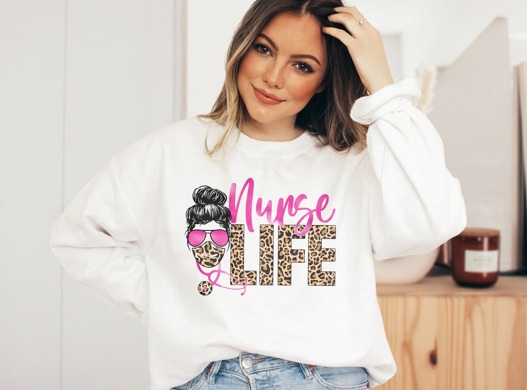 Nurse Life Leopard Print Sweatshirt - Registered Nurse - Gift For Nurse - Nursing School Graduate - Unisex Crewneck Sweatshirt