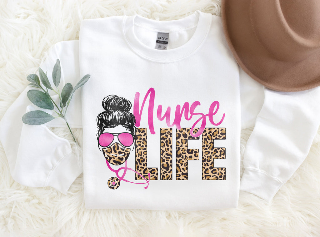 Nurse Life Leopard Print Sweatshirt - Registered Nurse - Gift For Nurse - Nursing School Graduate - Unisex Crewneck Sweatshirt
