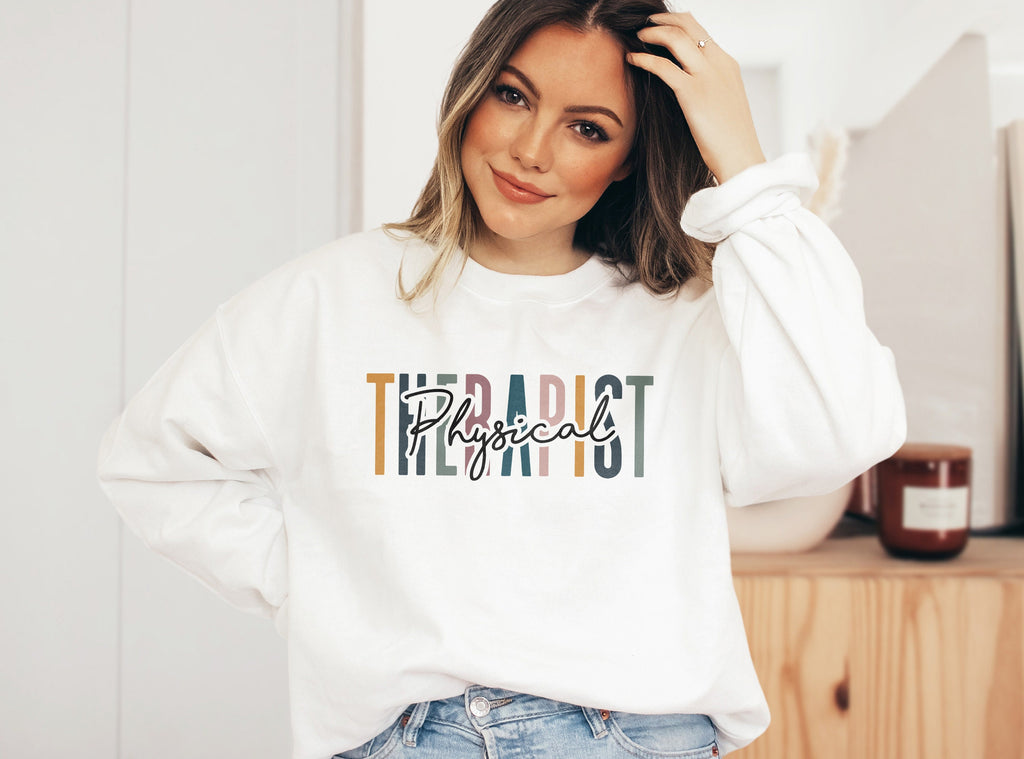 PT Multicolor Sweatshirt, Physical Therapist Shirt, Physical Therapy, Graduation Gift, Coworker Office Gift, Unisex Crewneck